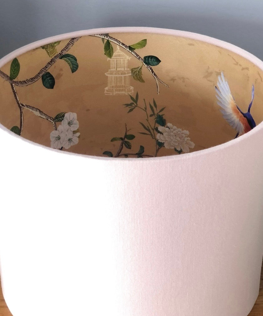 Pale Pink Lampshade with Gold Chinoiserie Bird Lining