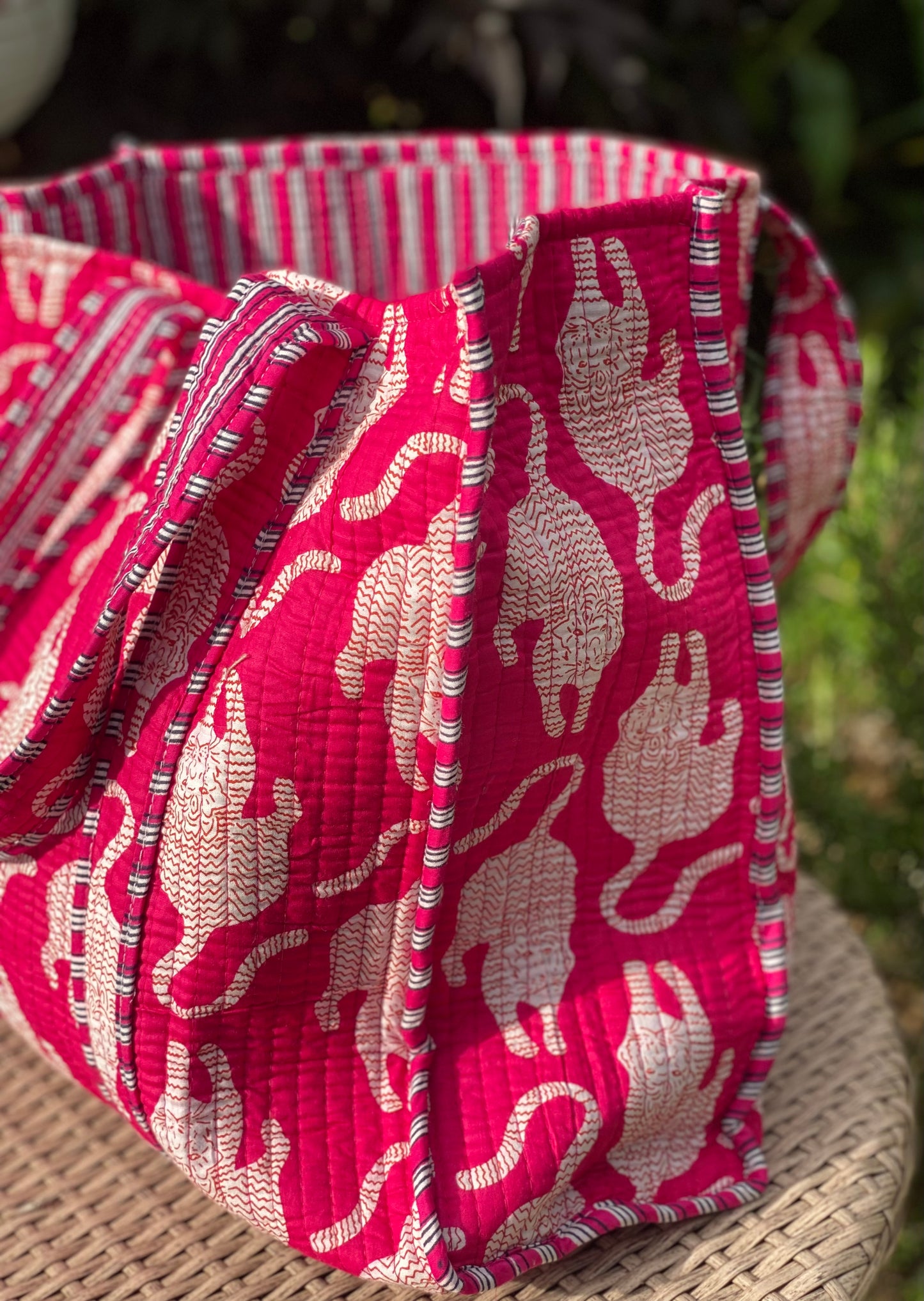 Pink Tiger Quilted Tote Bag