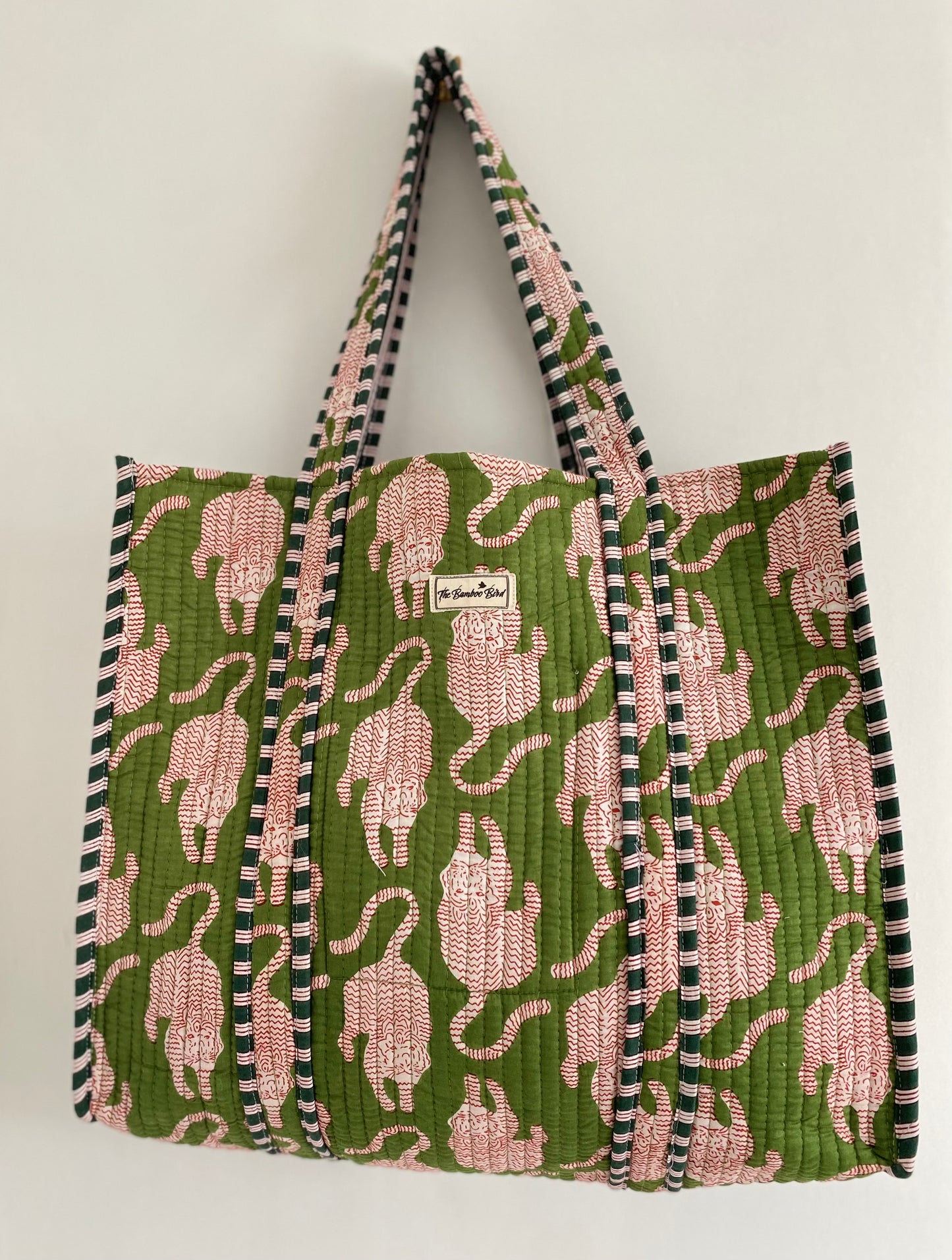 Green Tiger Quilted Tote Bag