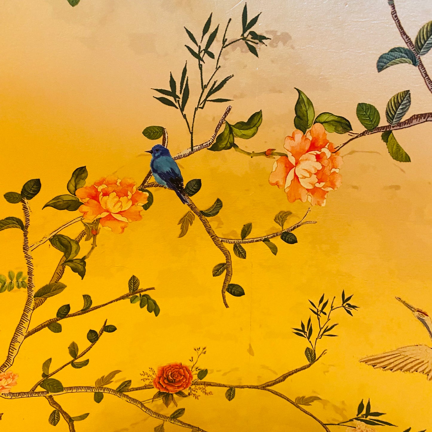 Grey Lampshade with Gold Chinoiserie Bird Lining