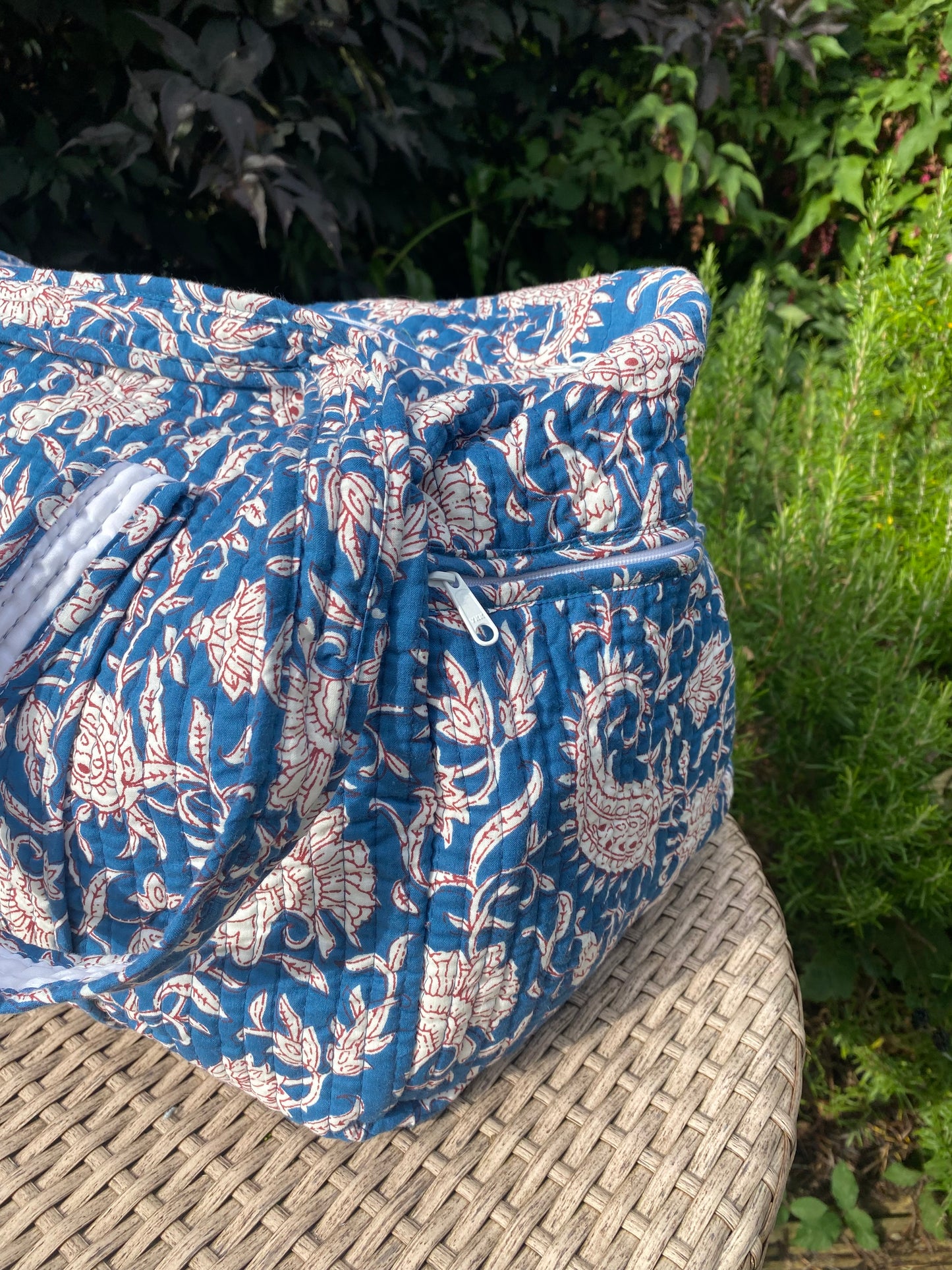 Blue Paisley Quilted Weekend Duffel Bag - Stylish Travel Bag | The Bamboo Bird