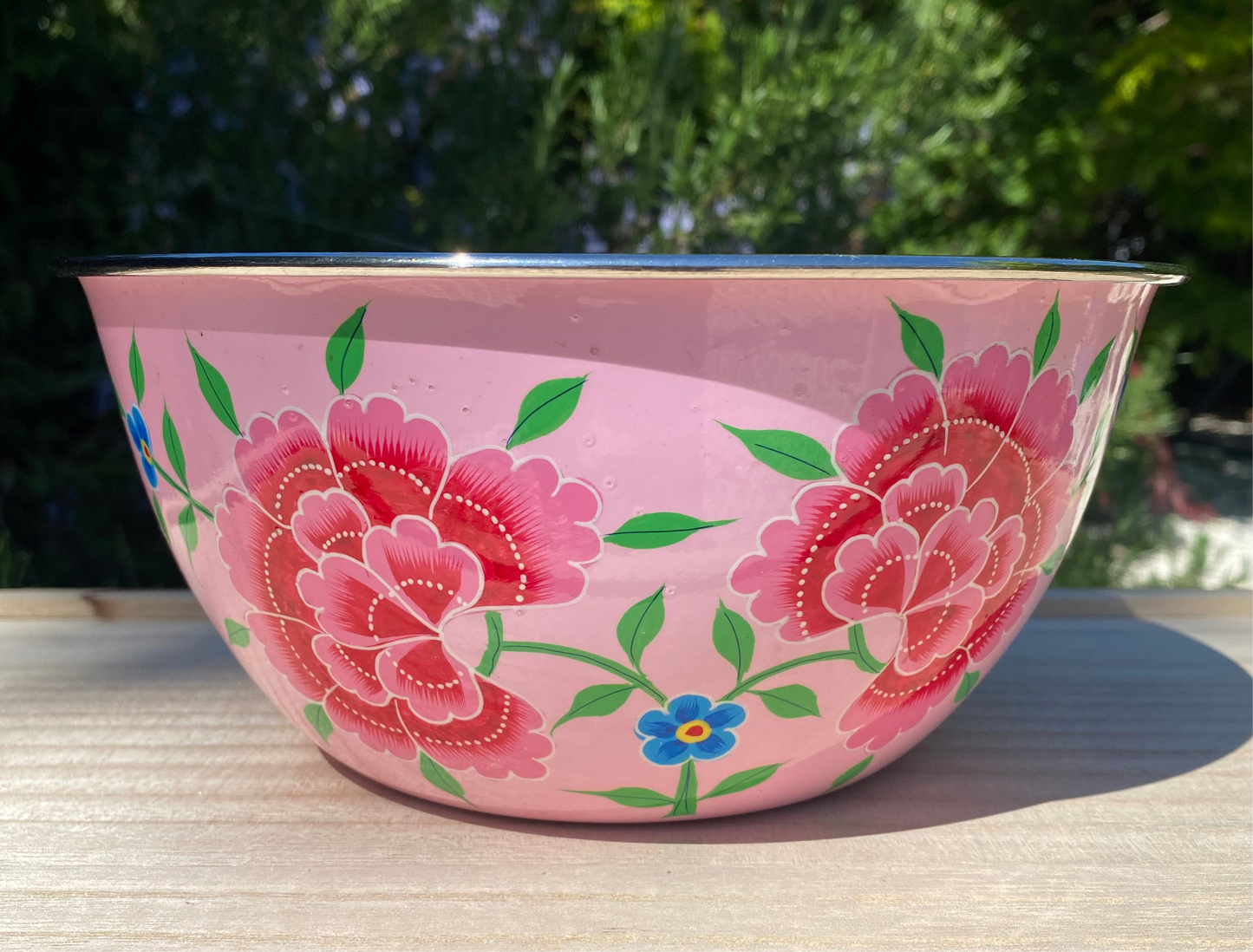 Stainless Steel and Enamel Bowl from Kashmir