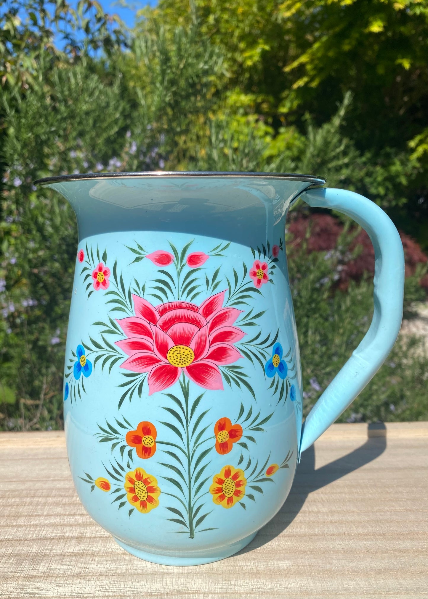 Stainless Steel and Enamel Jug from Kashmir - The Bamboo Bird