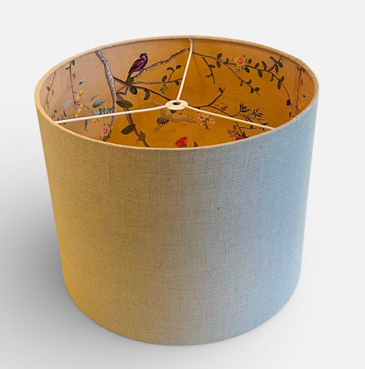 Natural Linen Lampshade with Gold Chinoiserie Bird Lining