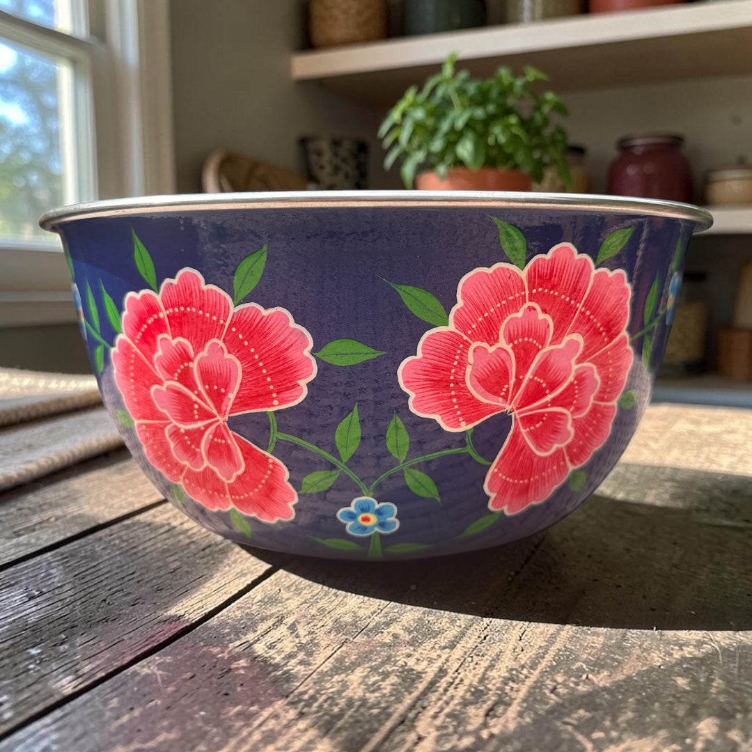 Stainless Steel and Enamel Bowl from Kashmir