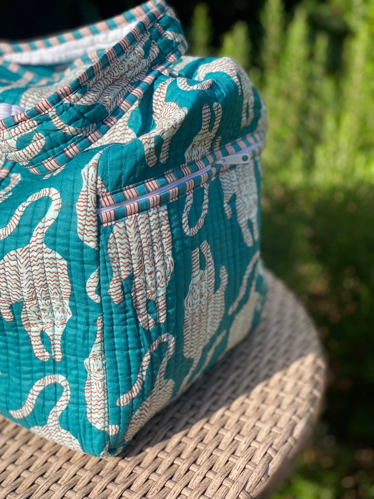 Turquoise Tiger Quilted Weekend Duffel Bag - Stylish Travel Bag | The Bamboo Bird
