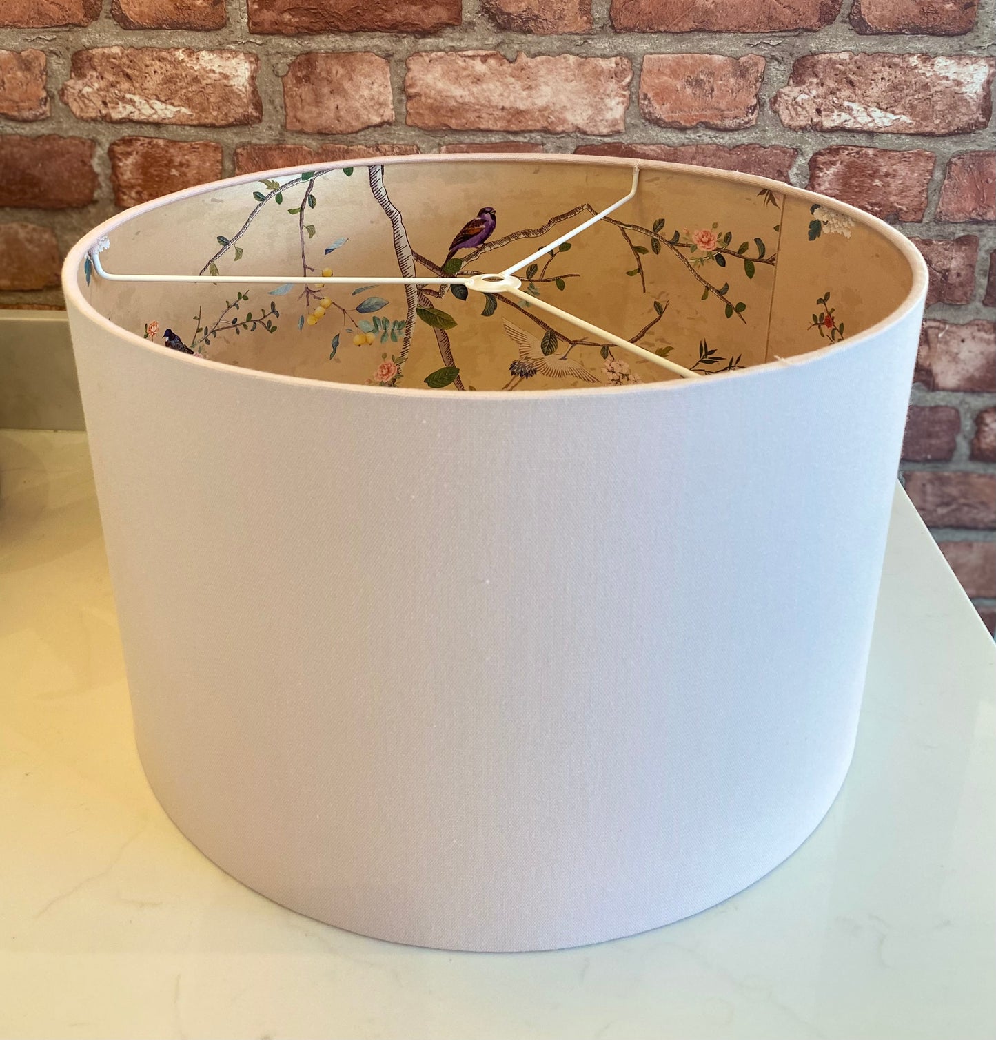 Pale Pink Lampshade with Gold Chinoiserie Bird Lining