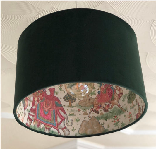 Green Velvet Indian Elephant Lampshade
