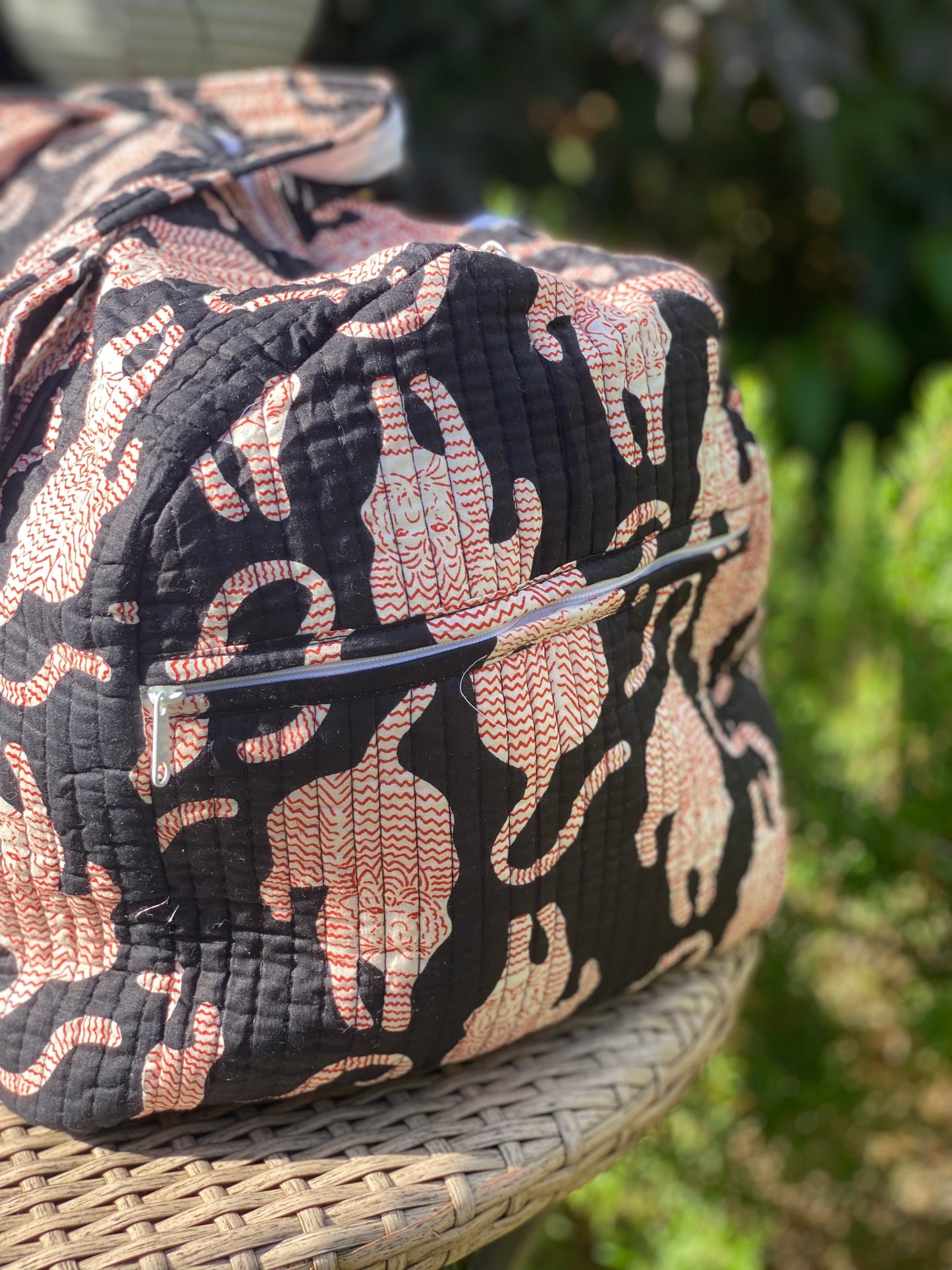 Black Tiger Quilted Weekend Duffel Bag - Stylish Travel Bag | The Bamboo Bird