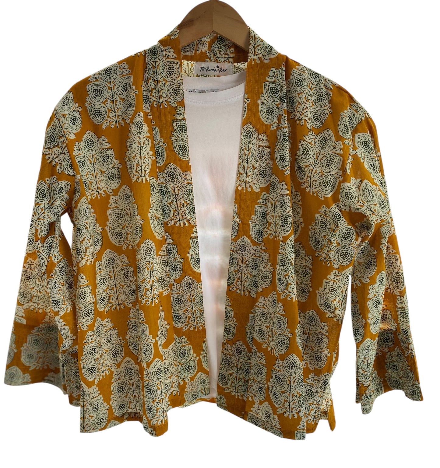 Mustard Yellow Block Print Kimono Jacket