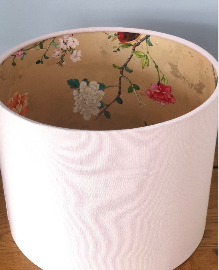 Pale Pink Lampshade with Gold Chinoiserie Bird Lining
