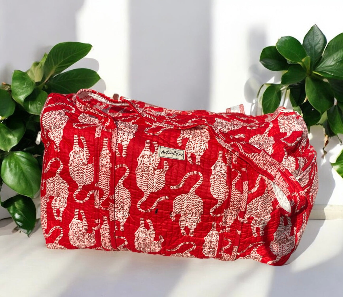 Red Tiger Quilted Weekend Duffel Bag - Stylish Travel Bag | The Bamboo Bird