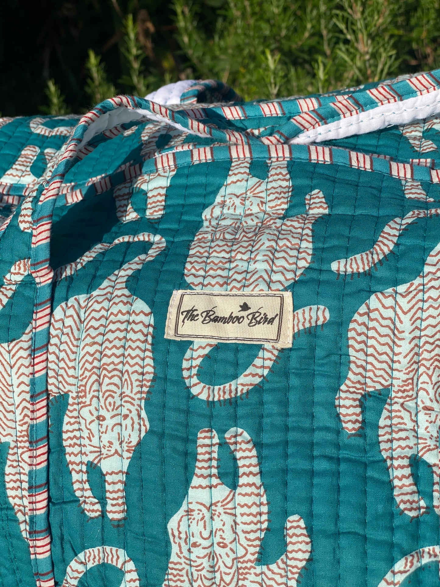 Turquoise Tiger Quilted Weekend Duffel Bag - Stylish Travel Bag | The Bamboo Bird