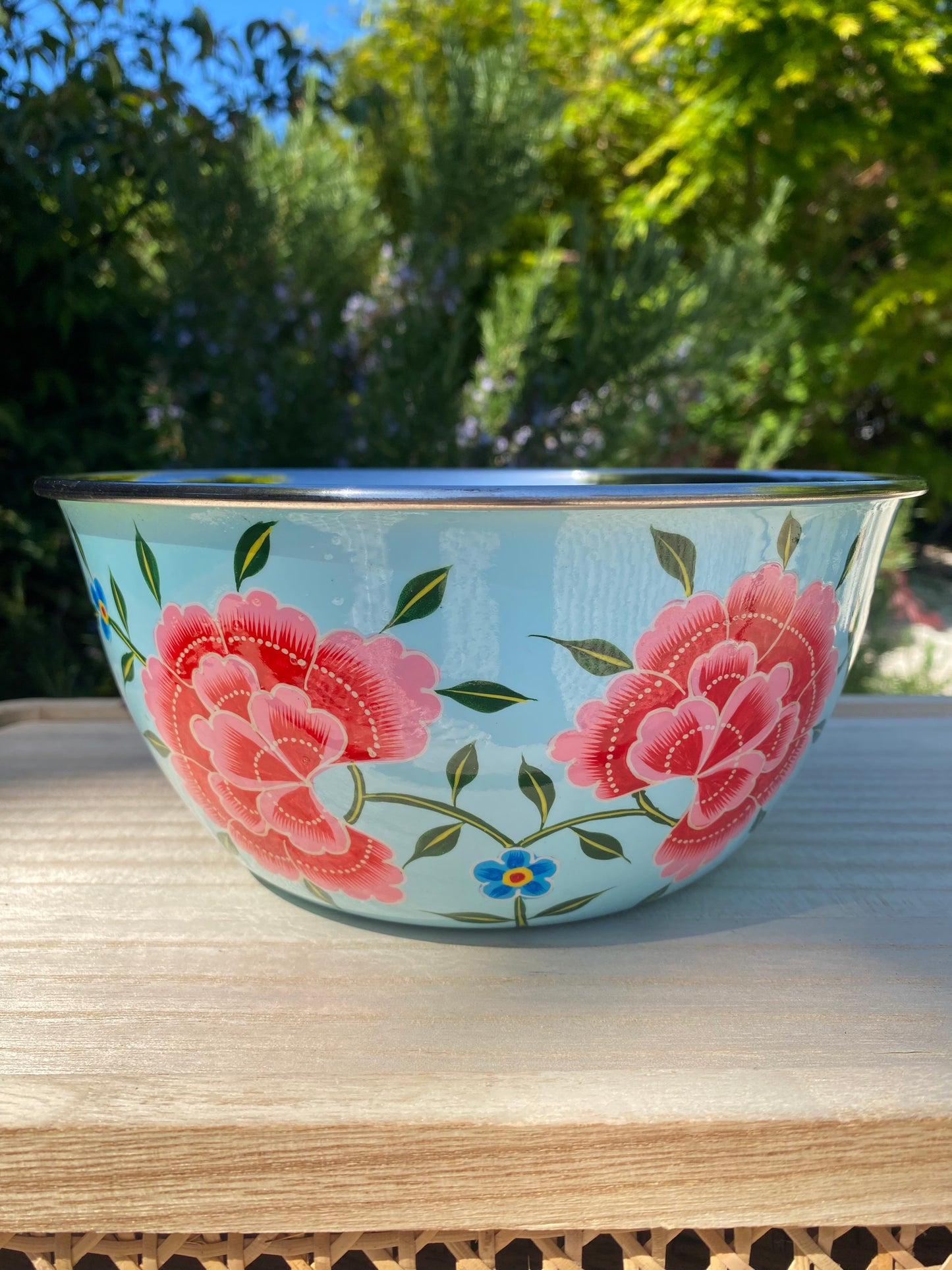 Stainless Steel and Enamel Bowl from Kashmir