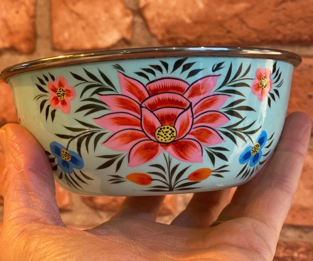 Stainless Steel and Enamel Snack Bowl from Kashmir
