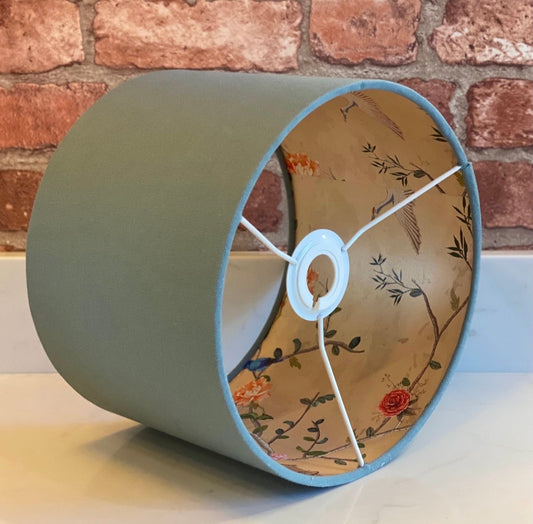 Eggshell Blue Lampshade with Gold Chinoiserie Bird Lining