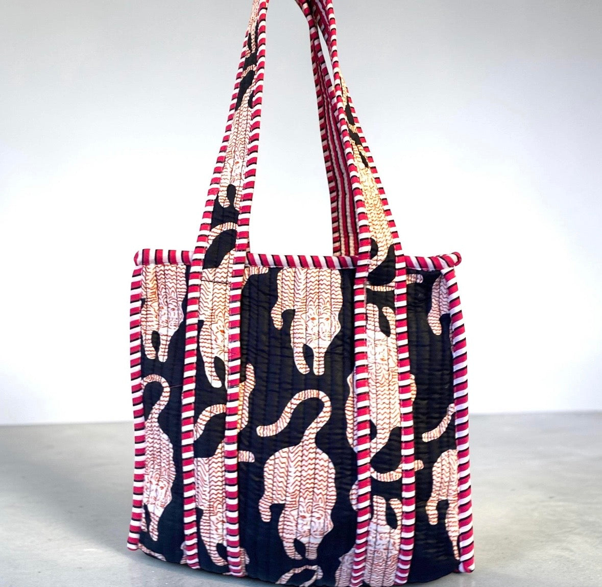 Mini Tote Bag -  Black Tiger Print