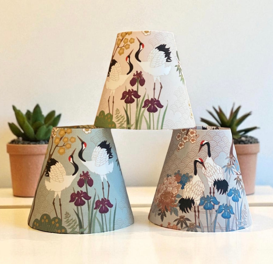 Clip-on Japanese Crane Lampshades
