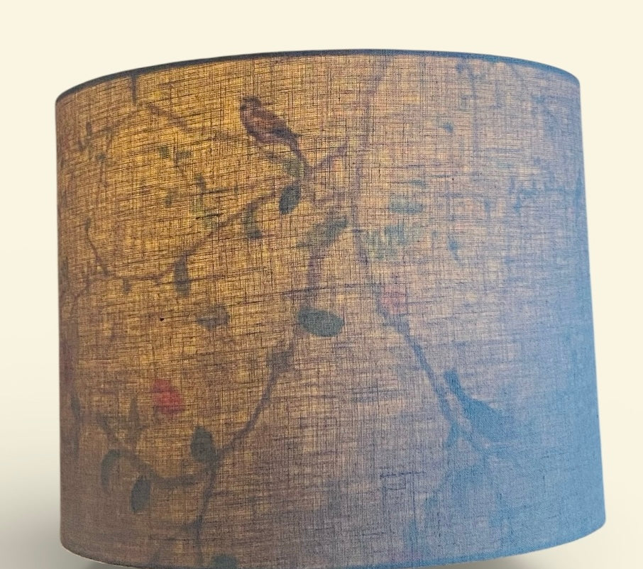 Natural Linen Lampshade with Gold Chinoiserie Bird Lining