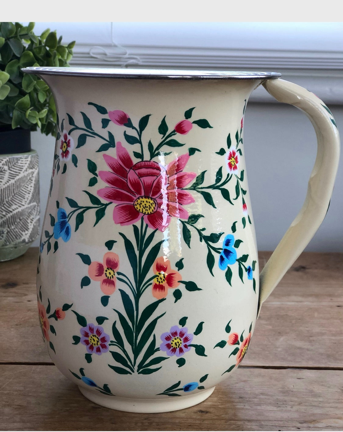 Stainless Steel and Enamel Jug from Kashmir - The Bamboo Bird