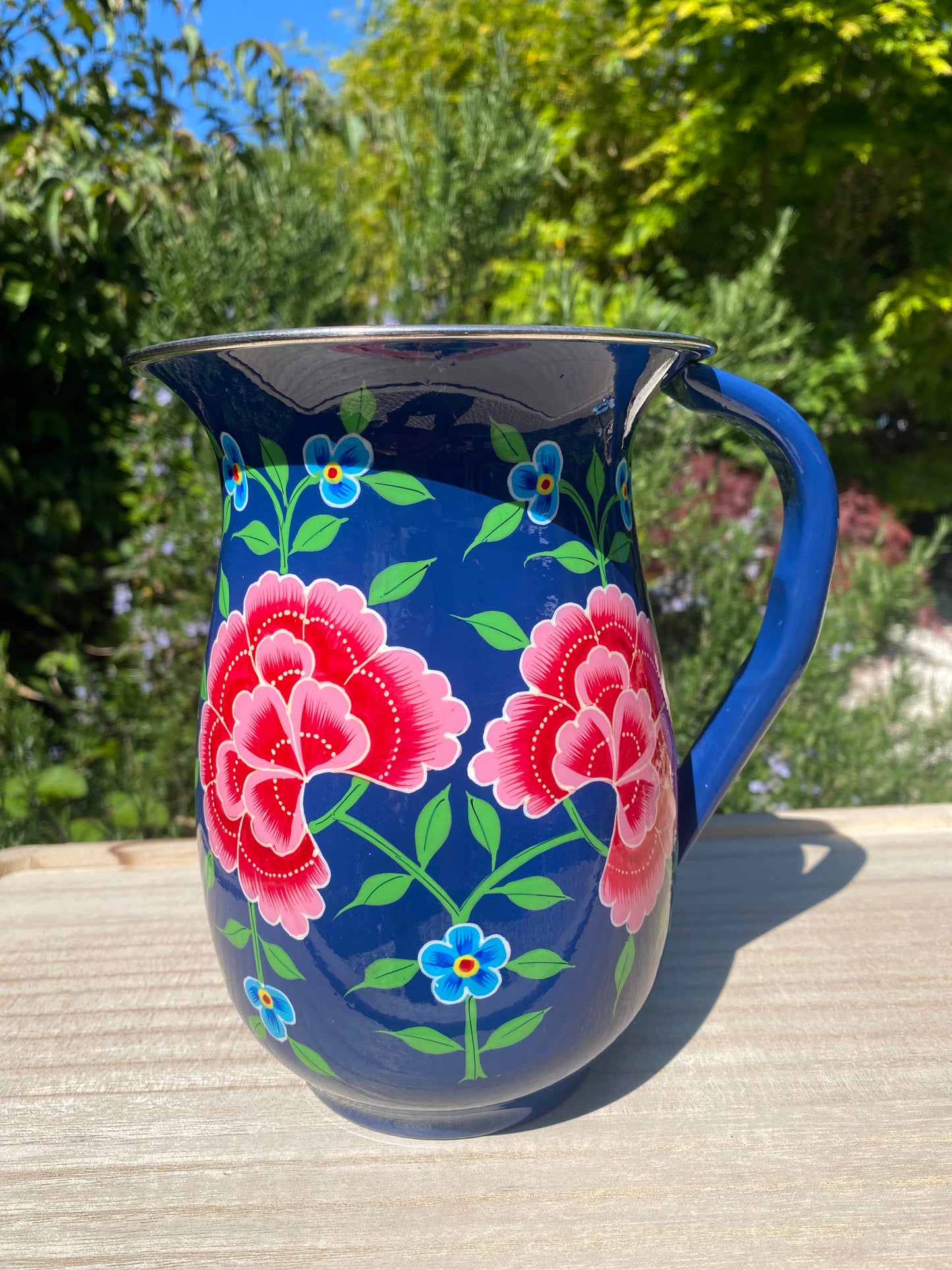 Stainless Steel and Enamel Jug from Kashmir - The Bamboo Bird