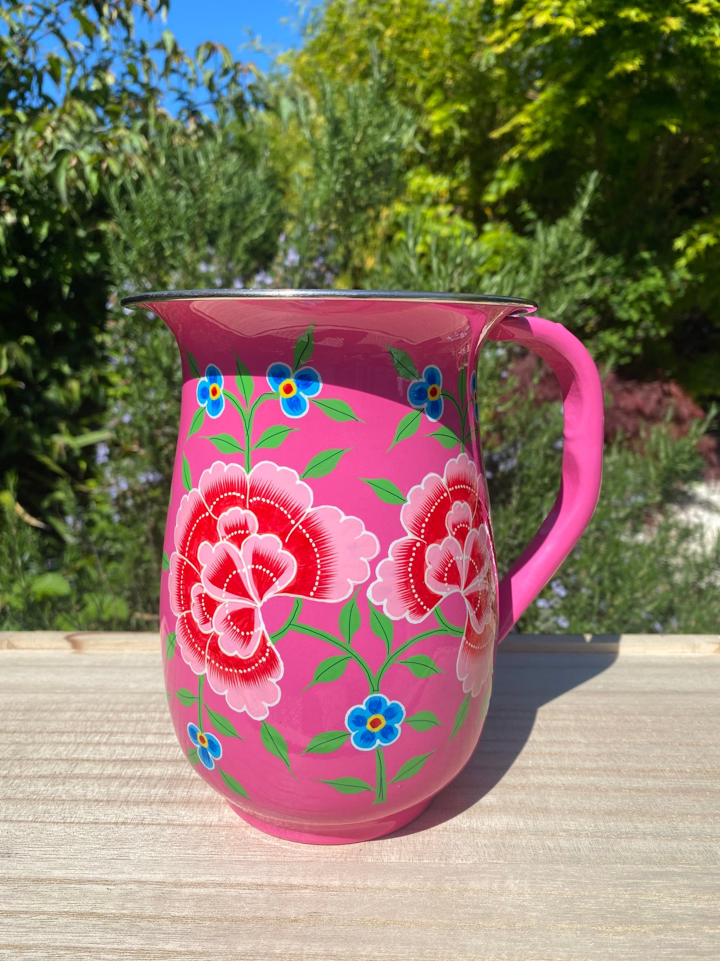 Stainless Steel and Enamel Jug from Kashmir - The Bamboo Bird