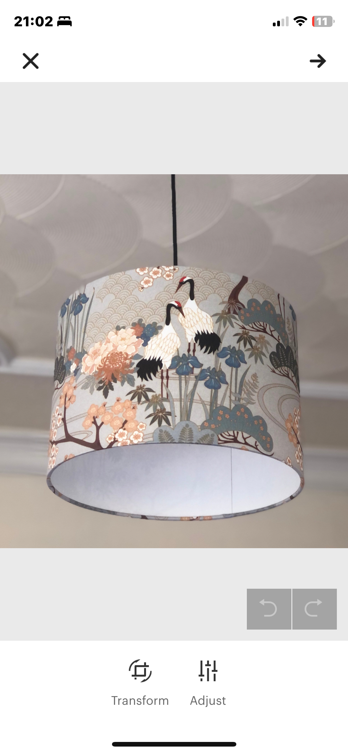 Silver Grey Japanese Crane and Cherry Blossom Lampshade