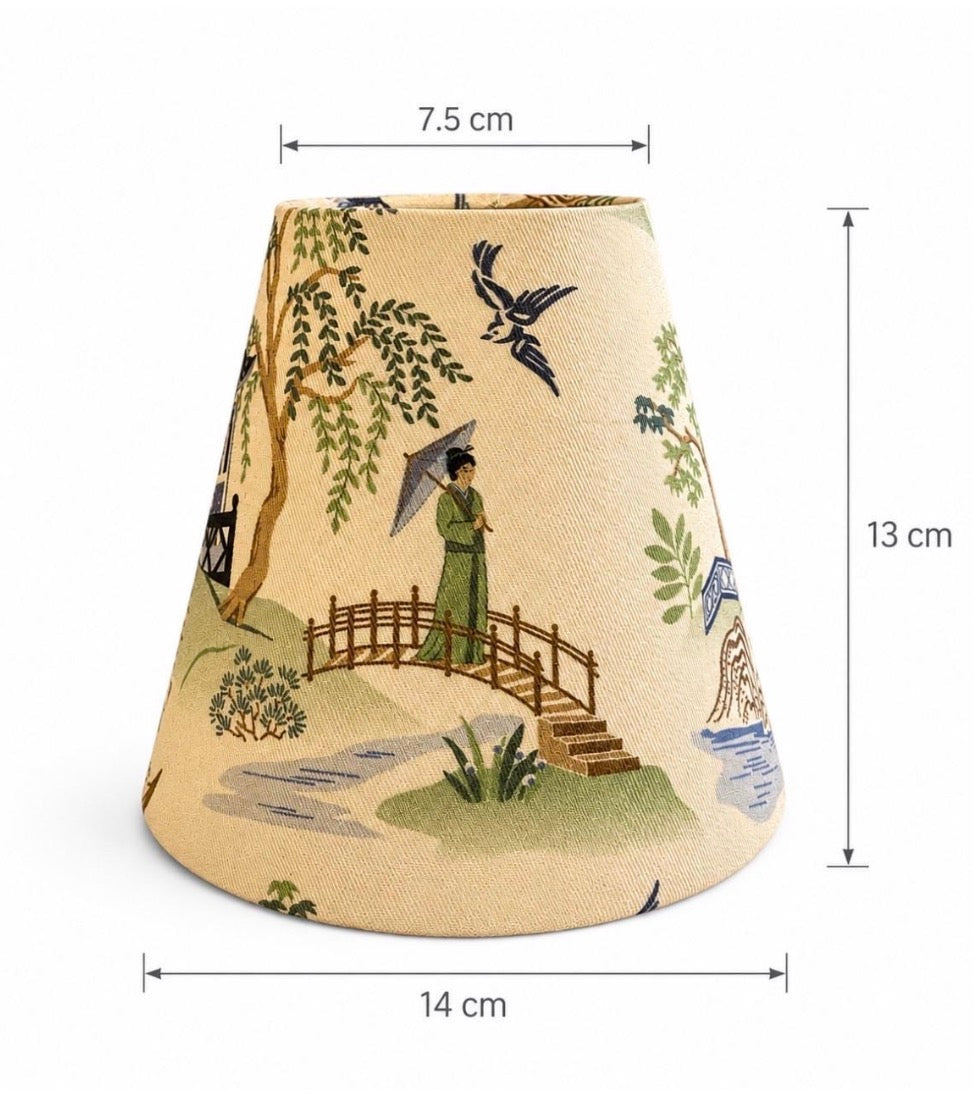Clip-on Blue and Green Chinoiserie Crane Lampshade for Wall Lights, Chandeliers and Small Lamps