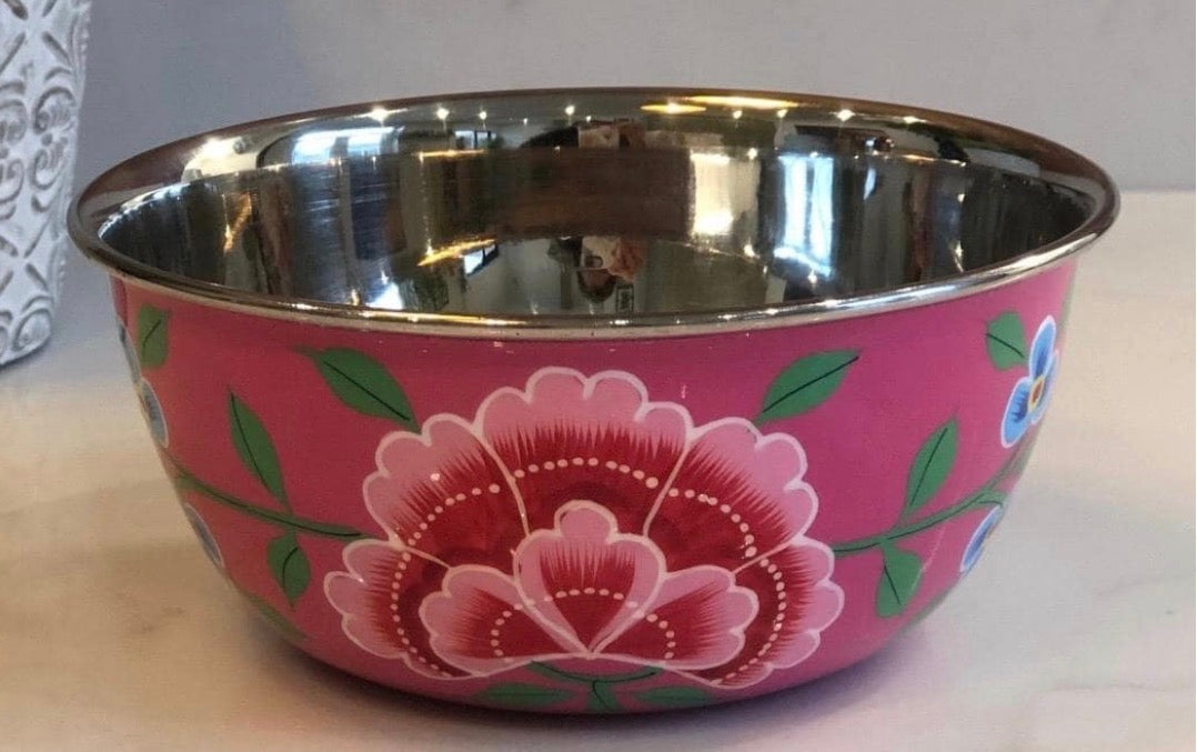 Stainless Steel and Enamel Snack Bowl from Kashmir