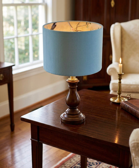 Eggshell Blue Lampshade with Chinoiserie Bird Lining