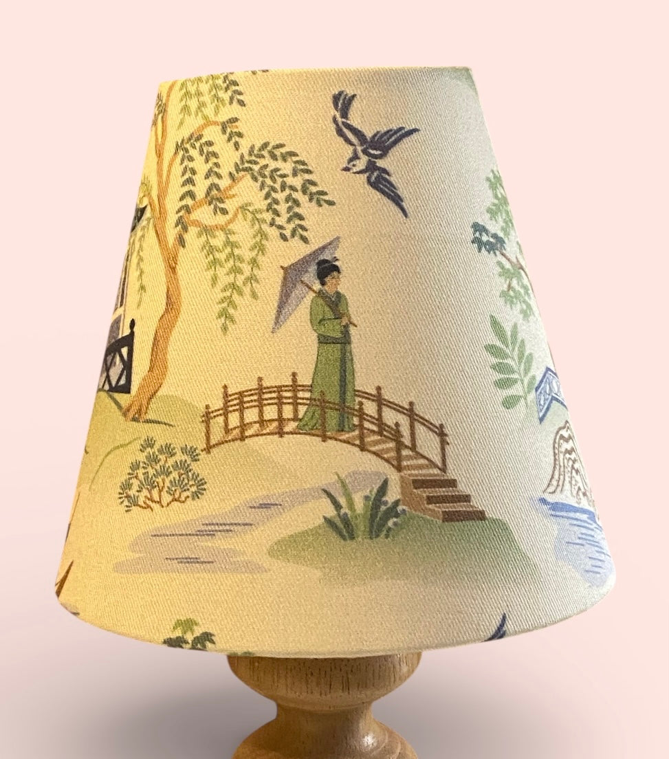Clip-on Blue and Green Chinoiserie Crane Lampshade for Wall Lights, Chandeliers and Small Lamps