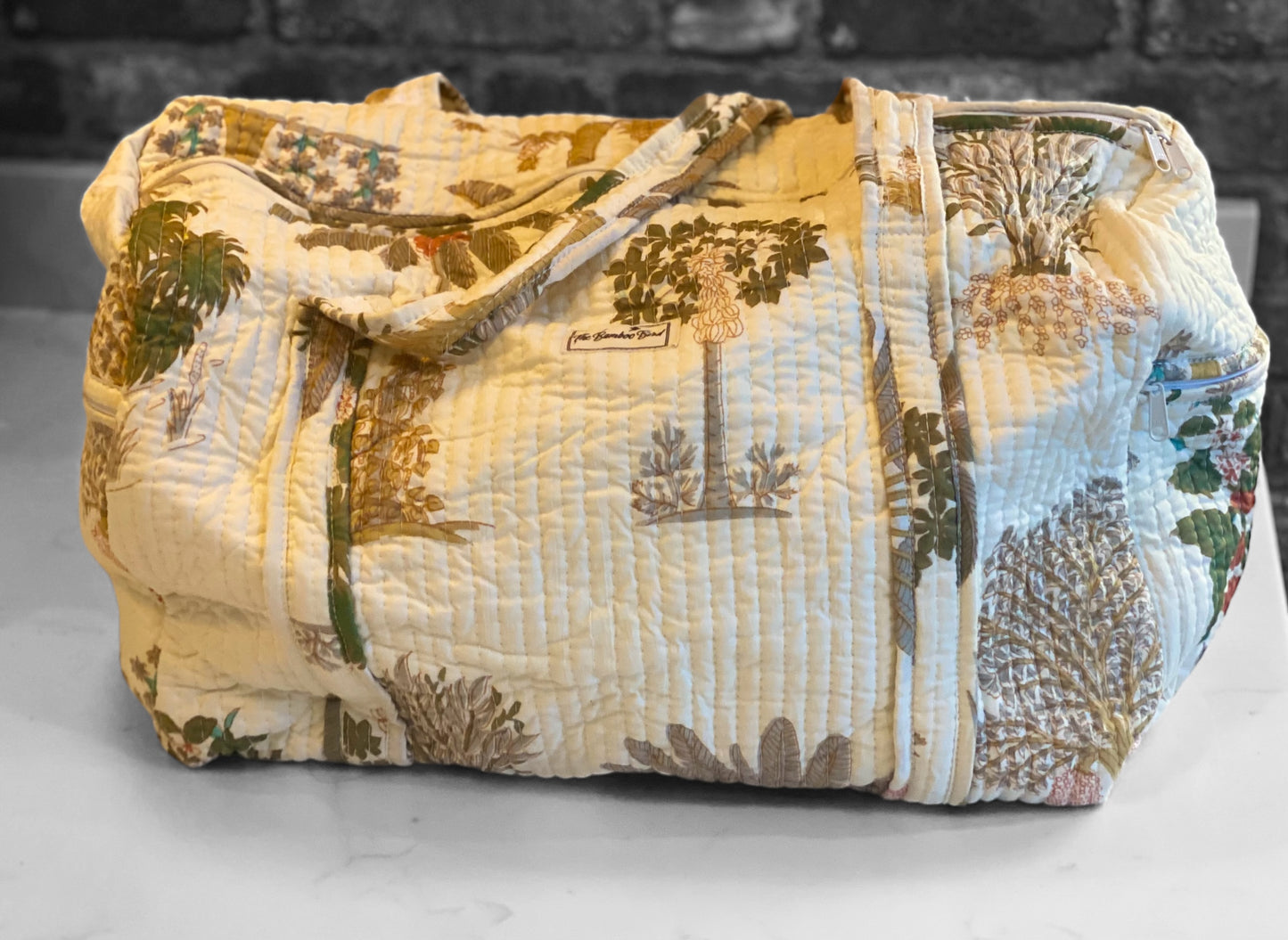 Cream Palm Tree Quilted Weekend Duffel Bag - Stylish Travel Bag | The Bamboo Bird