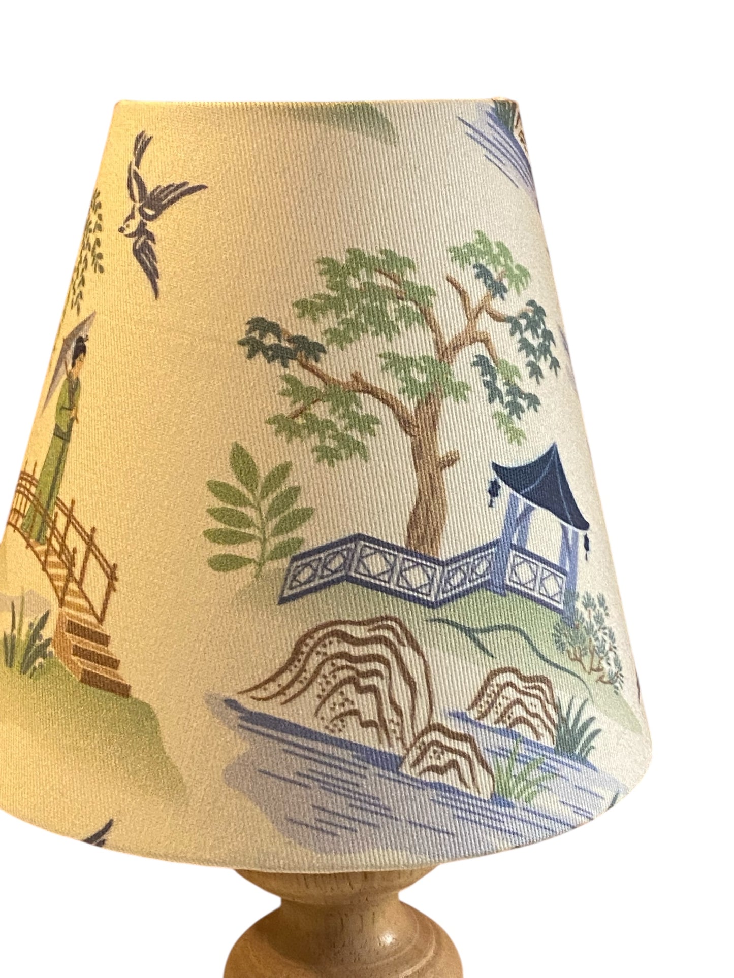 Clip-on Blue and Green Chinoiserie Crane Lampshade for Wall Lights, Chandeliers and Small Lamps