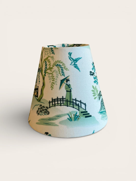 Clip-on Green and White Chinoiserie Lampshade for Wall Lights, Chandeliers and Small Lamps