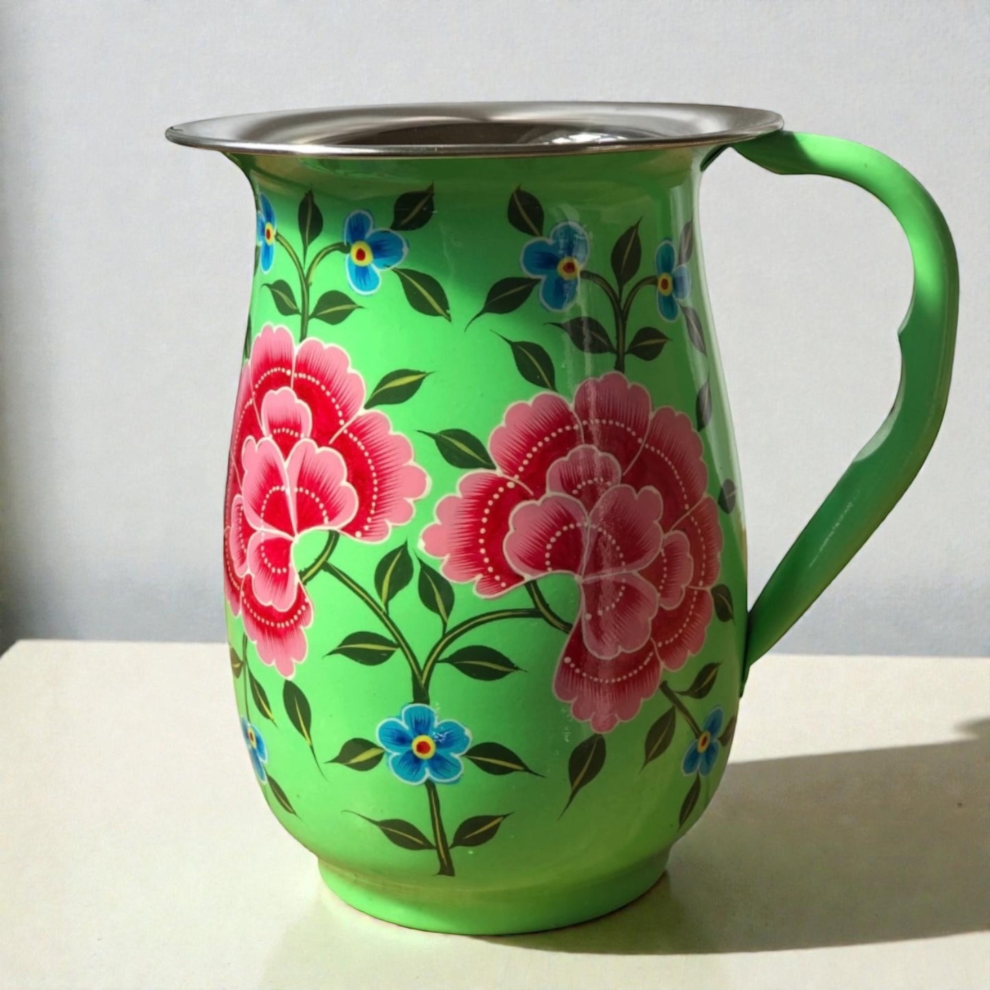 Stainless Steel and Enamel Jug from Kashmir - The Bamboo Bird
