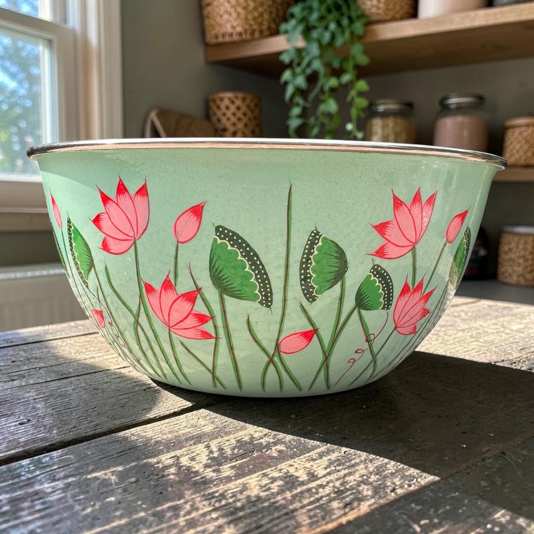 Stainless Steel and Enamel Bowl from Kashmir