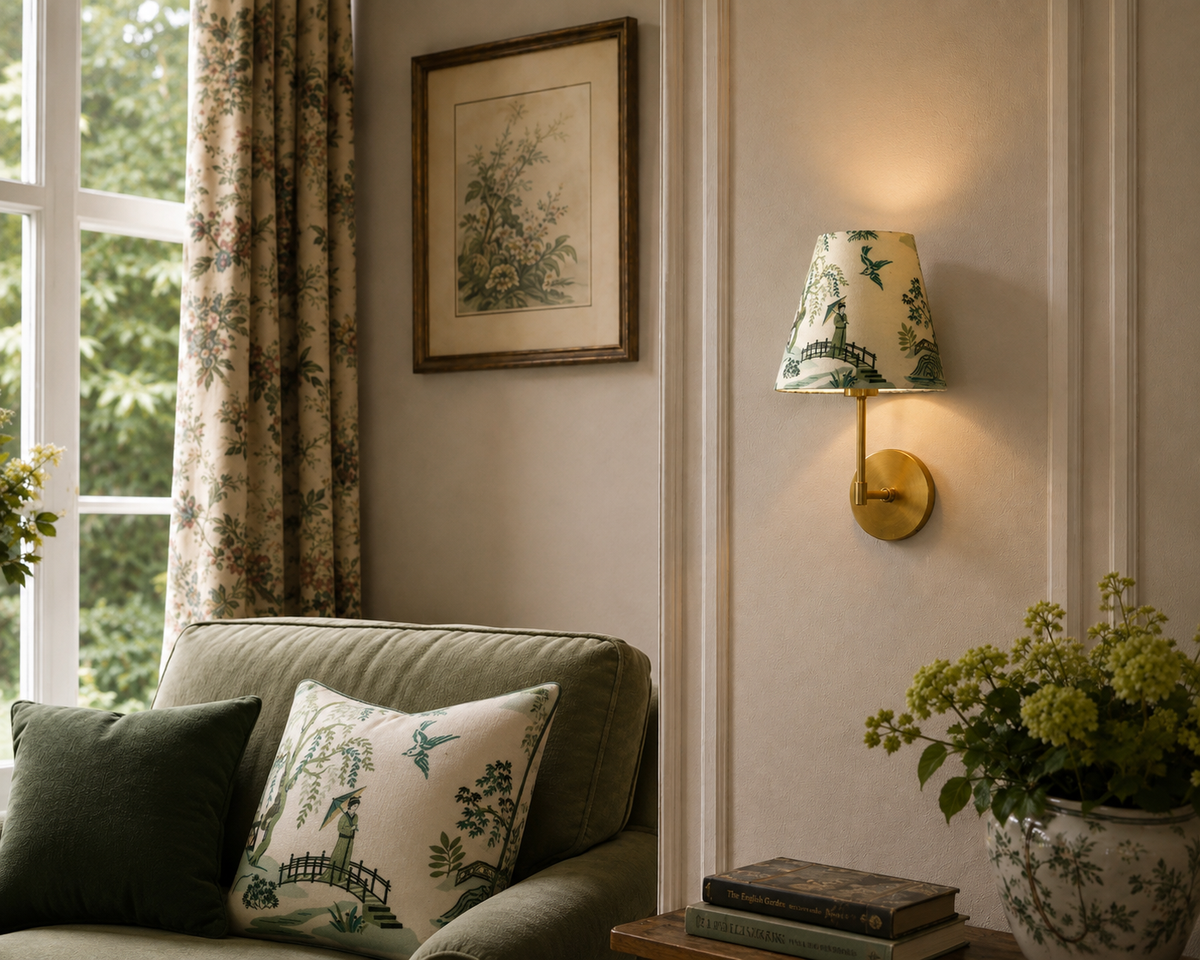 Clip-on Green and White Chinoiserie Lampshade