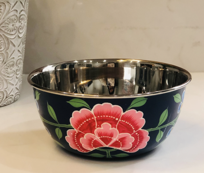 Stainless Steel and Enamel Snack Bowl from Kashmir