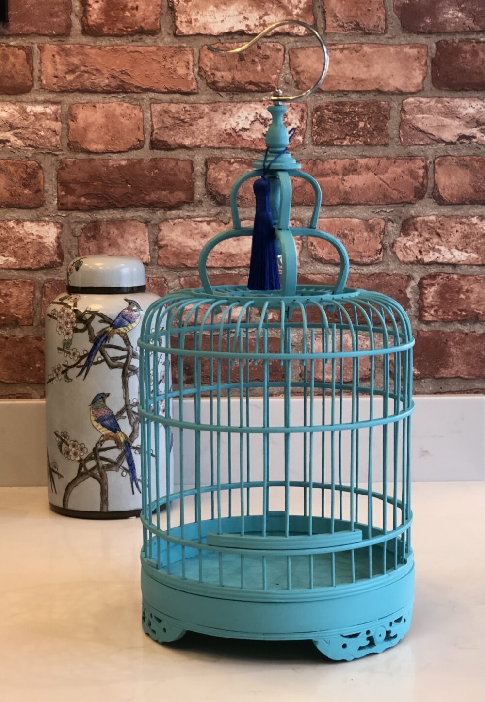 *turquoise bamboo birdcage hand painted