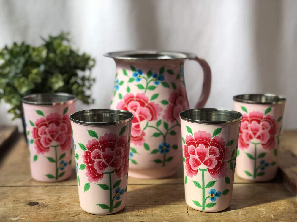 *pink enamel jug and tumbler set from kashmir