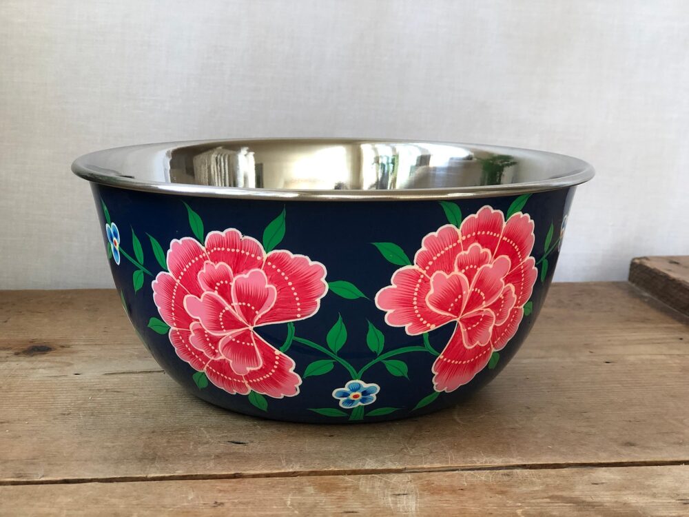 Hand-painted Stainless Steel Enamel Bowl from Kashmir