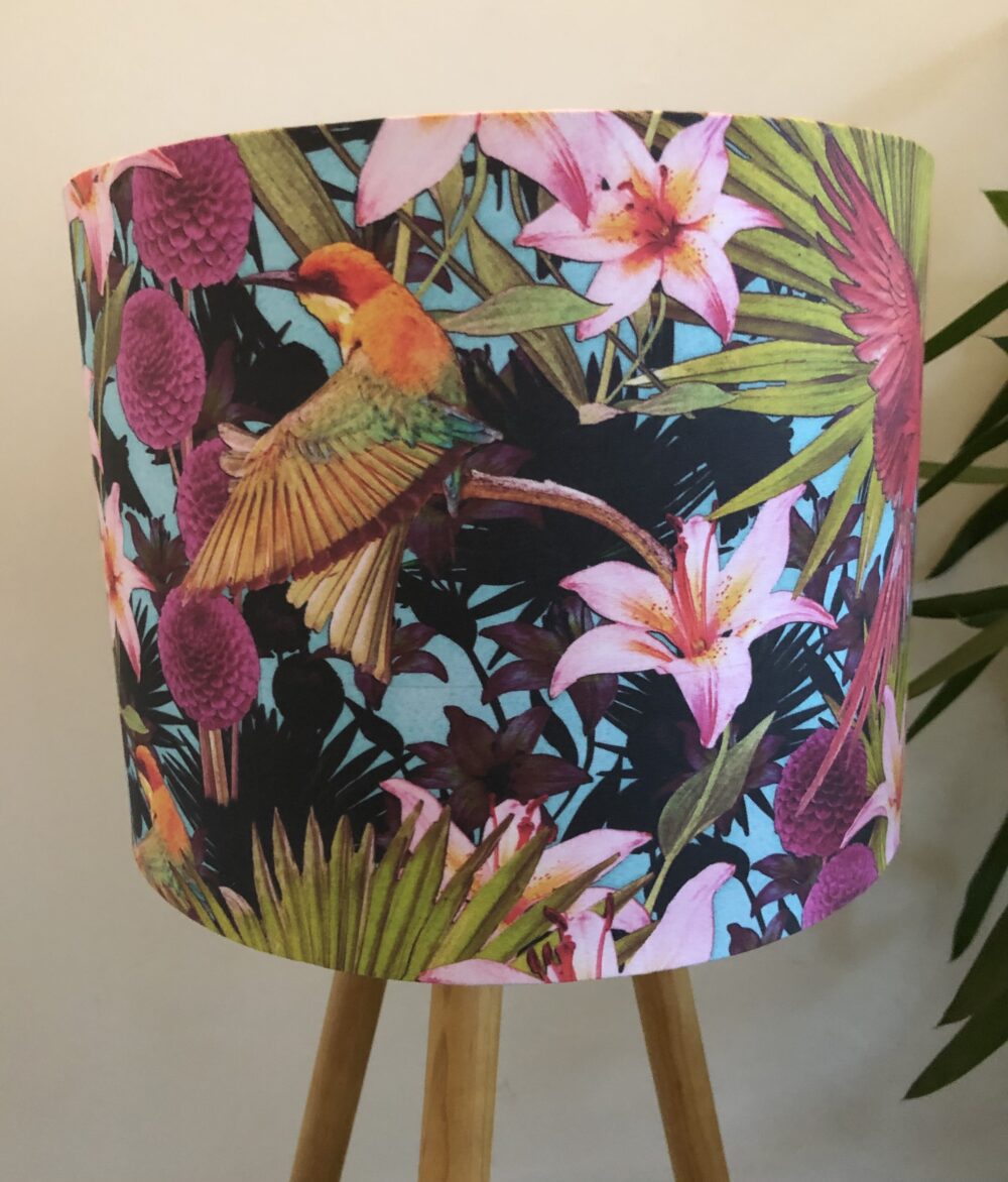 jungle-lily-lampshade with hummingbird