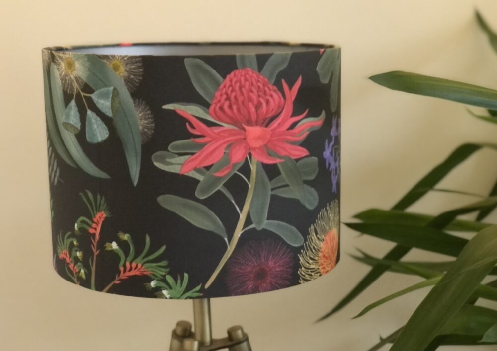 *black floral lampshade with australian botanicals