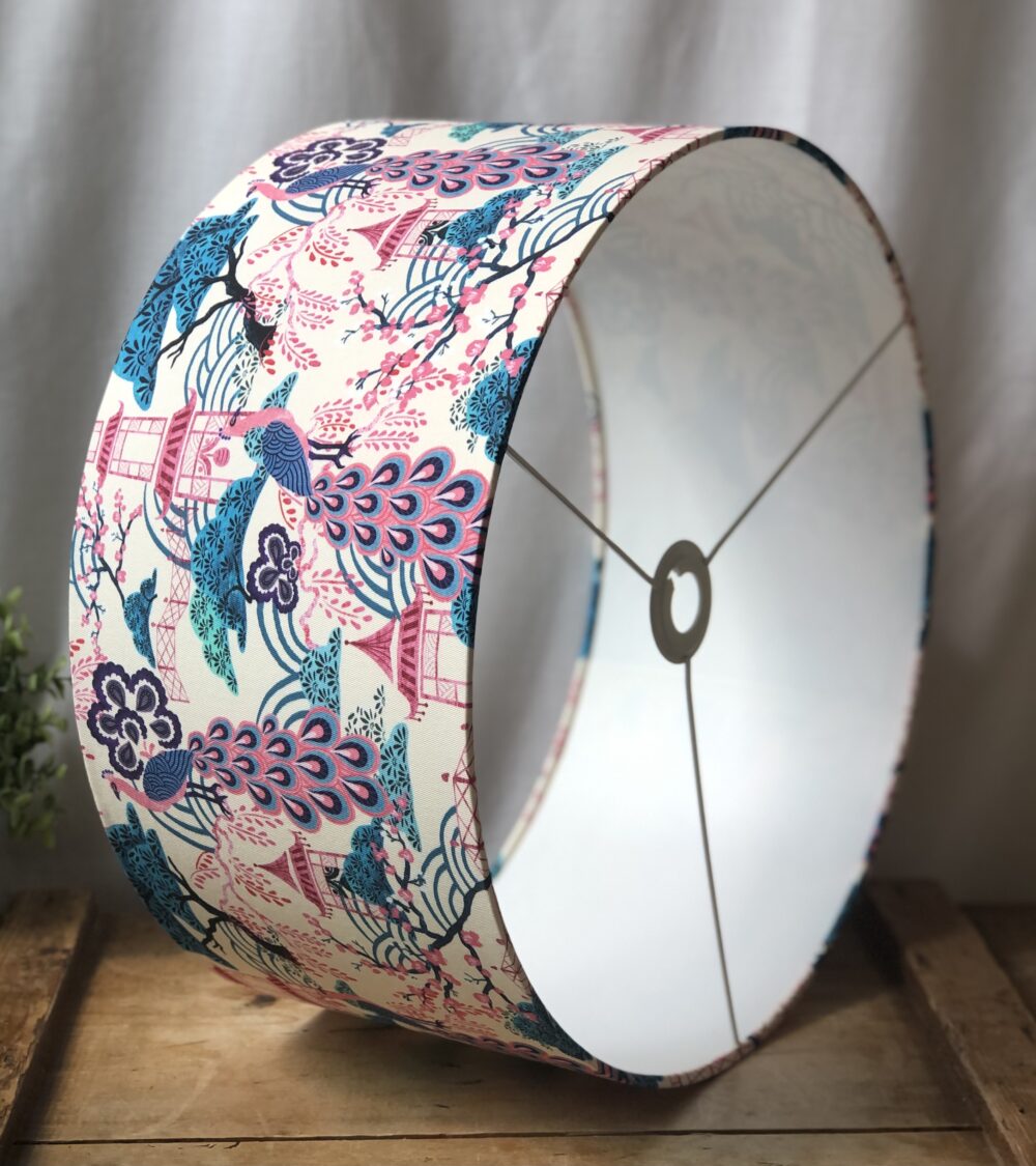 *side view chinoiserie pink and blue lampshade