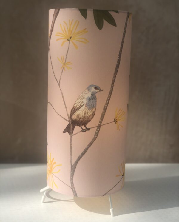 pink-fabric-lamp-with-blue-bird-and-yellow-flower