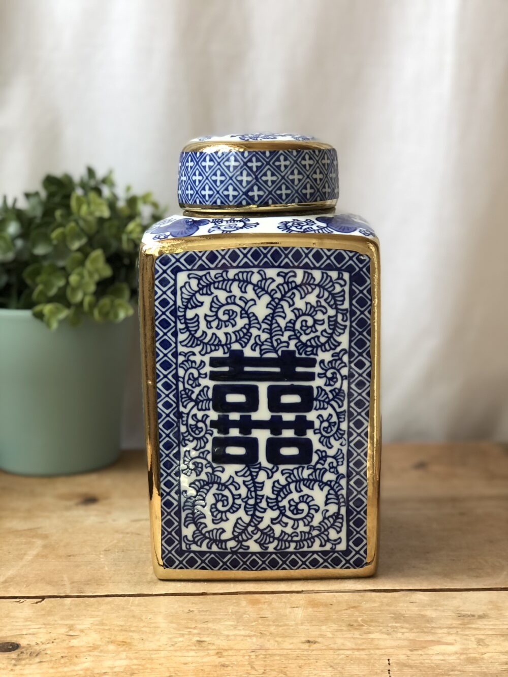 *blue and white chinoiserie double happiness ginger jar