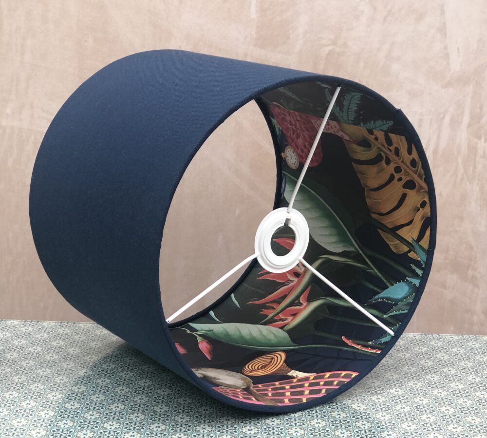 *navy blue lampshade with tropical lining