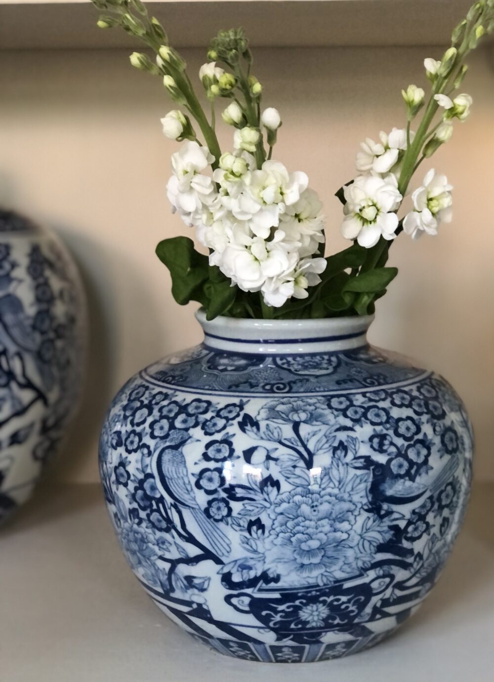 *round blue and white chinoiserie vase