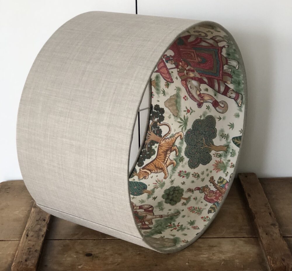 *neutral lampshade with indian maharaja elephant and tiger lining