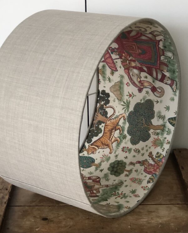 *neutral lampshade with indian maharaja elephant and tiger lining